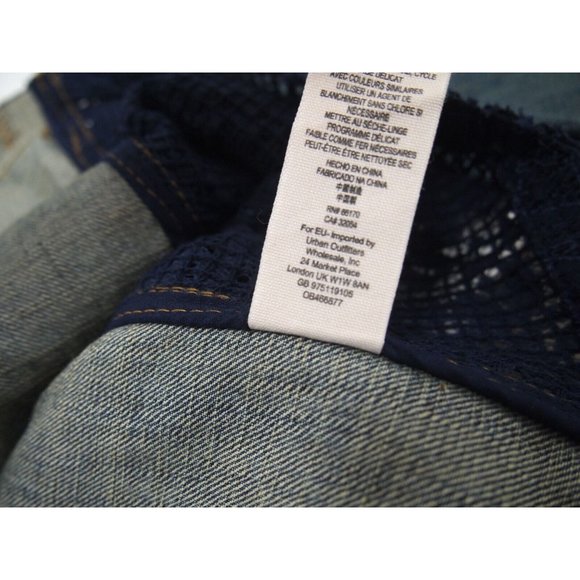 Free People Womens Jacket S Denim Jean Trucker Lace Inset Button Raw Hem - Picture 12 of 12